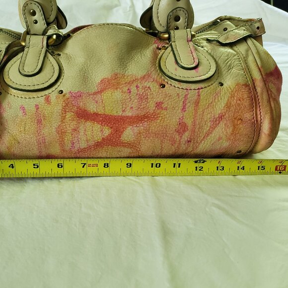 Chloe Leather purse lock bag dyed painted pink white yellow beige orange ivory - Picture 13 of 14
